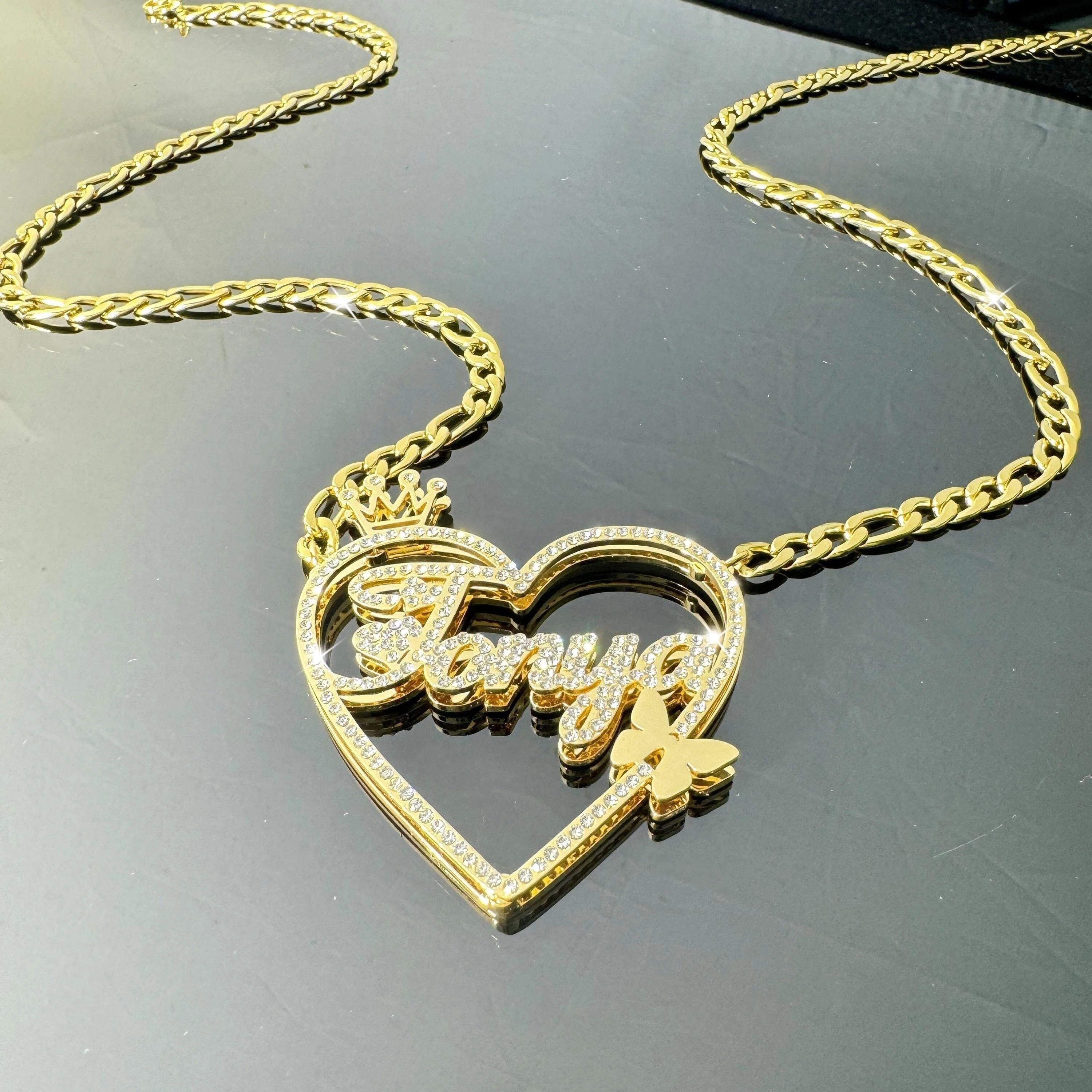 Personalized Custom Pave Heart Bling Name Necklace