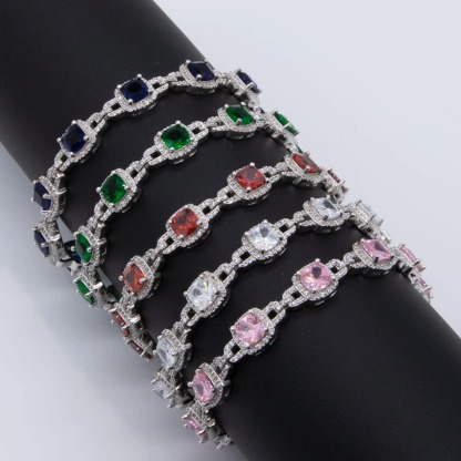 Colorful CZ Cushion Link Tennis Bracelet