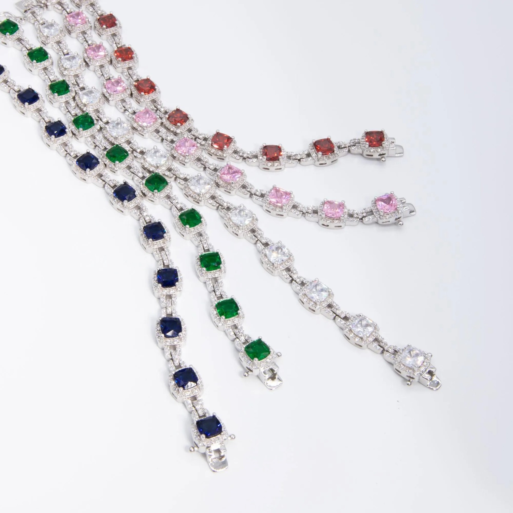 Colorful CZ Cushion Link Tennis Bracelet
