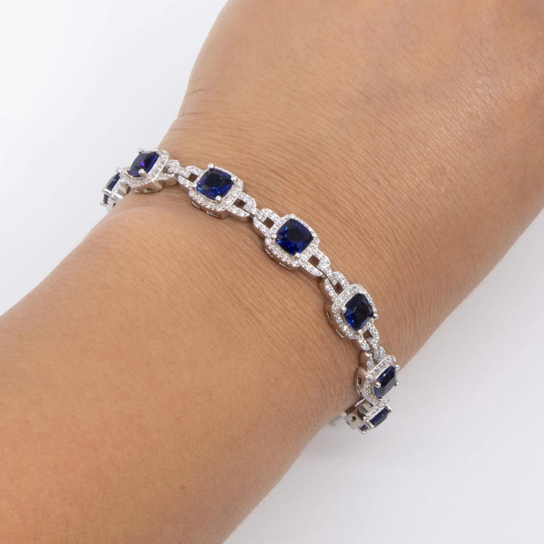 Colorful CZ Cushion Link Tennis Bracelet