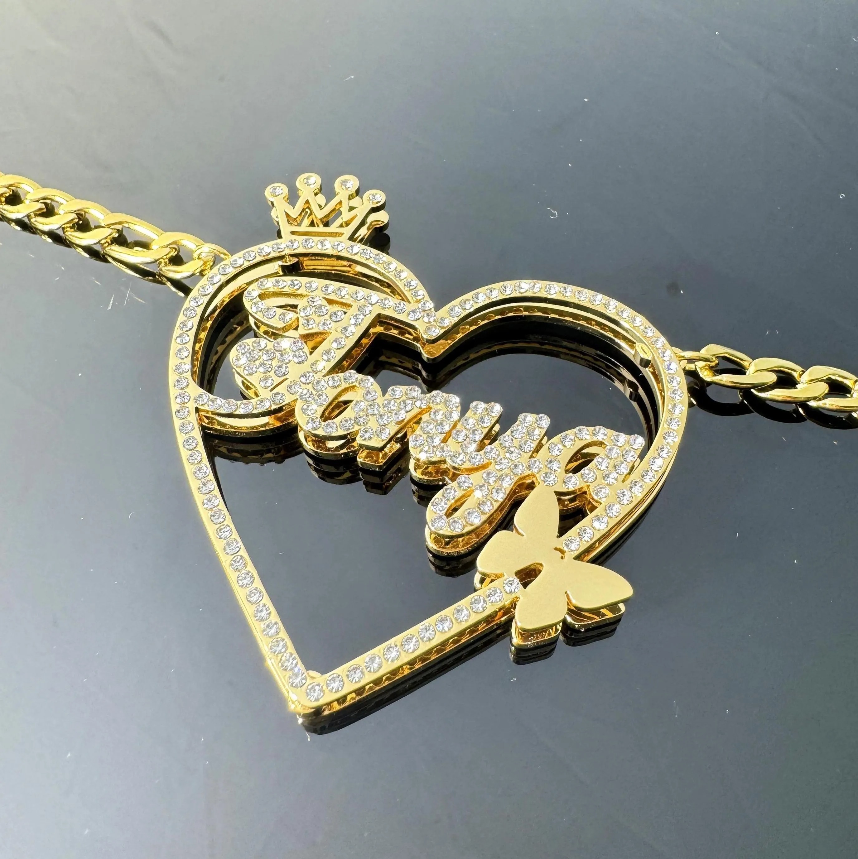 Personalized Custom Pave Heart Bling Name Necklace
