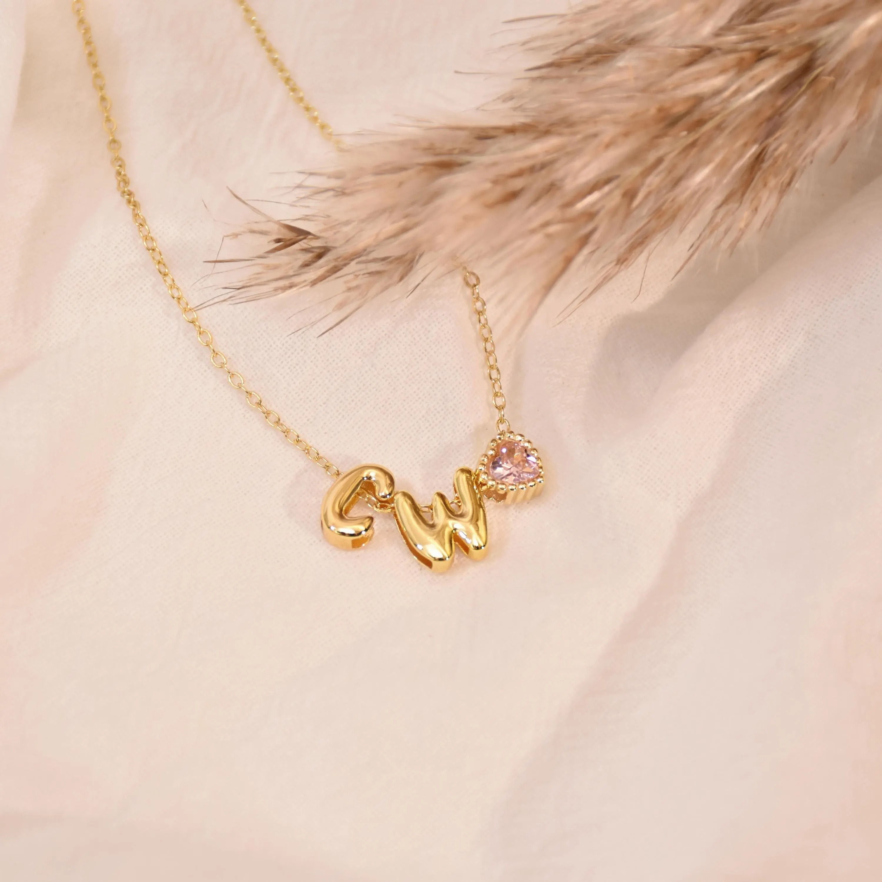 3D Bubble Initial Birthstone Name Necklace