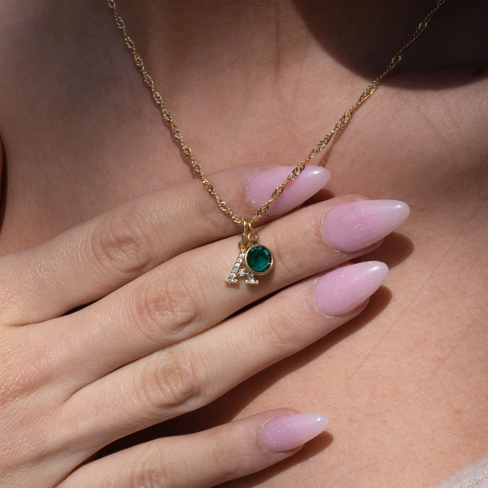 Personalized Pave Letter Birthstone Initial Necklace