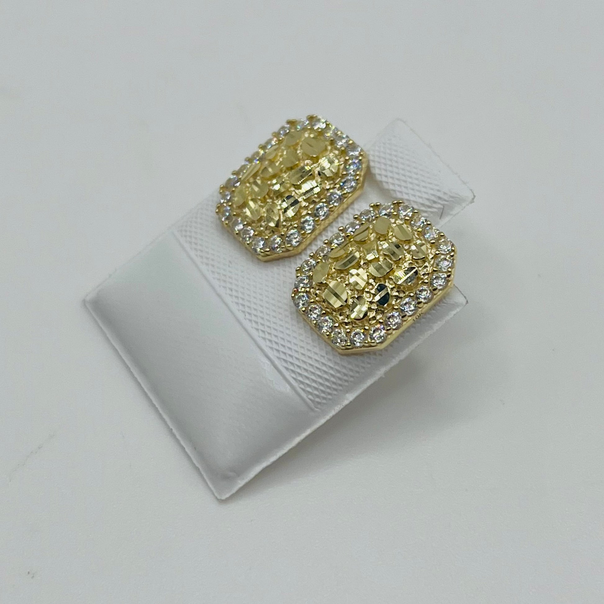 Gold Plated Rectangle Nugget Cz Border Earrings