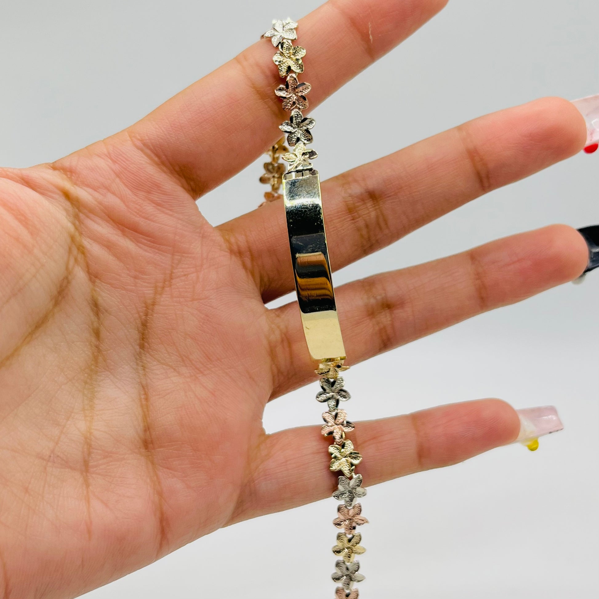 Gold Plated 9mm Tr-Color Hibiscus ID Name Bracelet