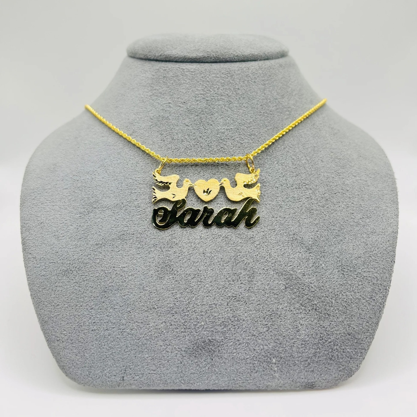 Gold Plated Peace and Love Custom Nameplate Necklace