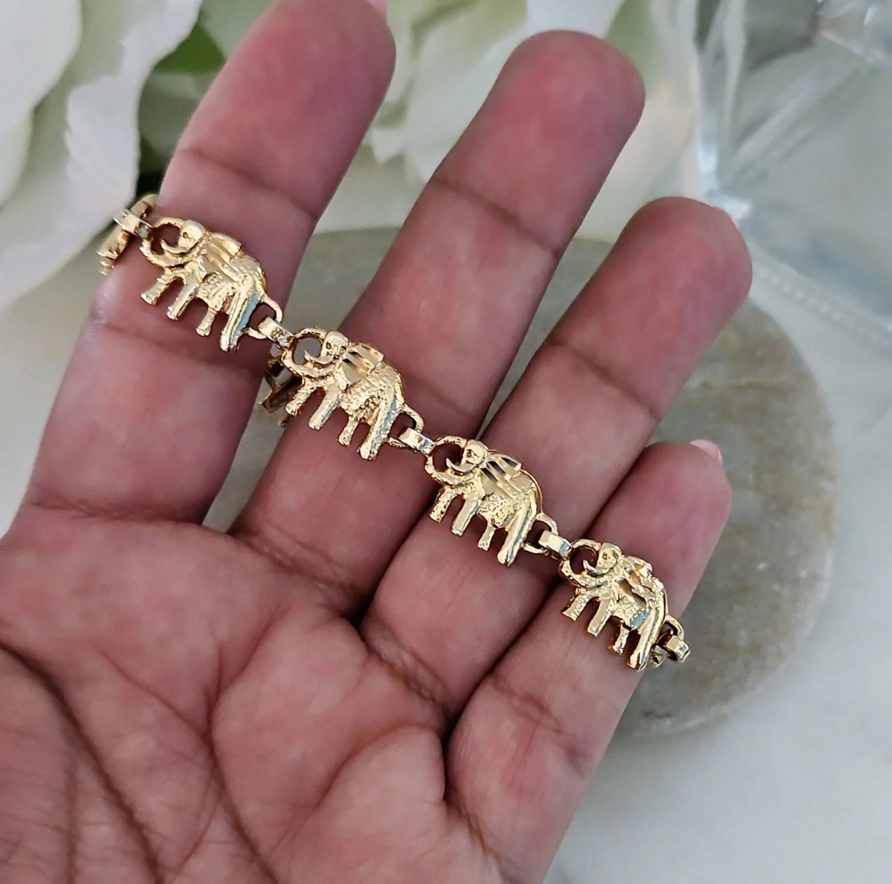 Allah Nugget Pendant Gold Elephant Bracelet