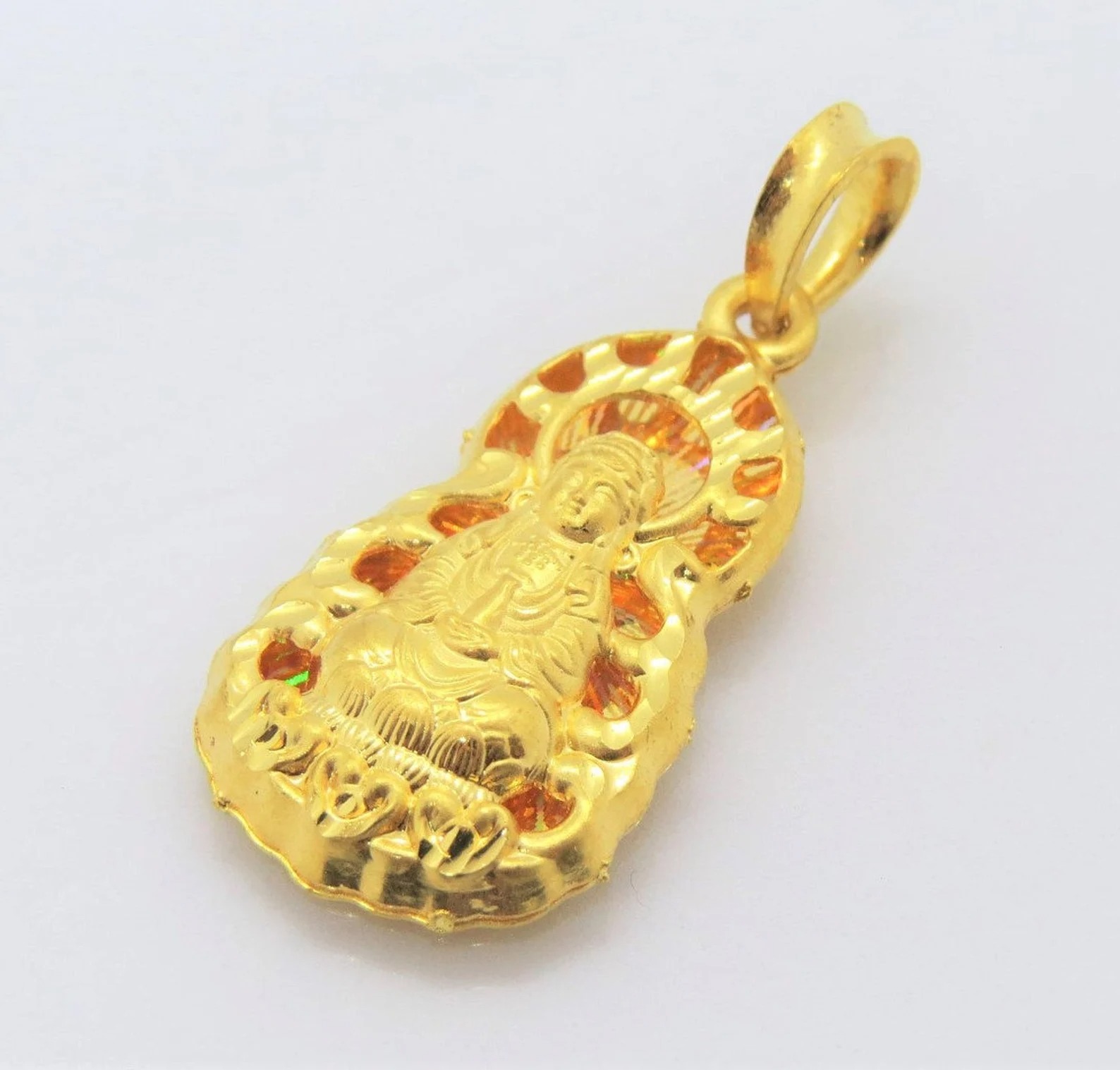 Vintage 24K Yellow Gold Kwan Yin Necklace