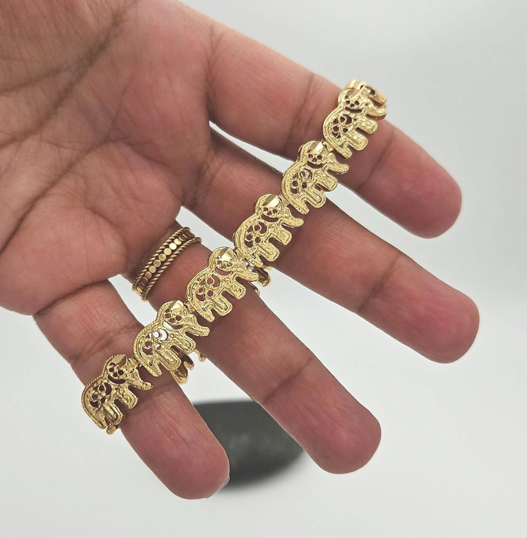 Allah Nugget Pendant Gold Elephant Bracelet