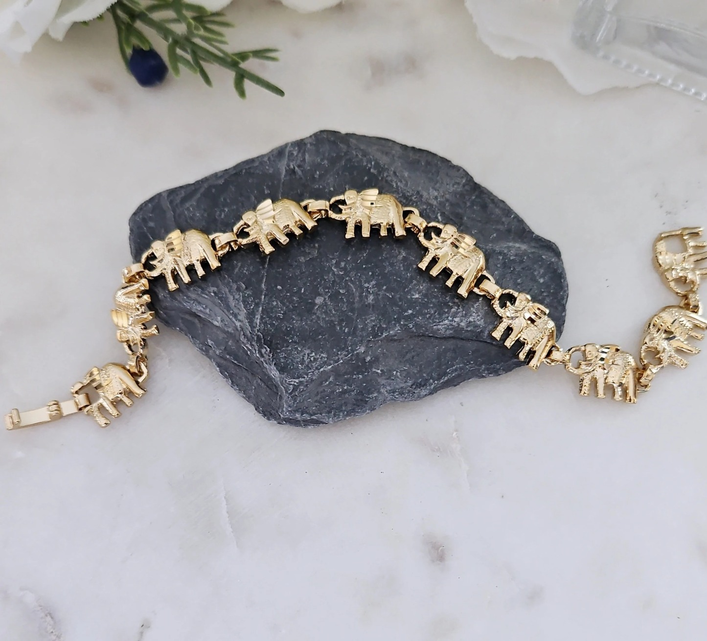 Allah Nugget Pendant Gold Elephant Bracelet