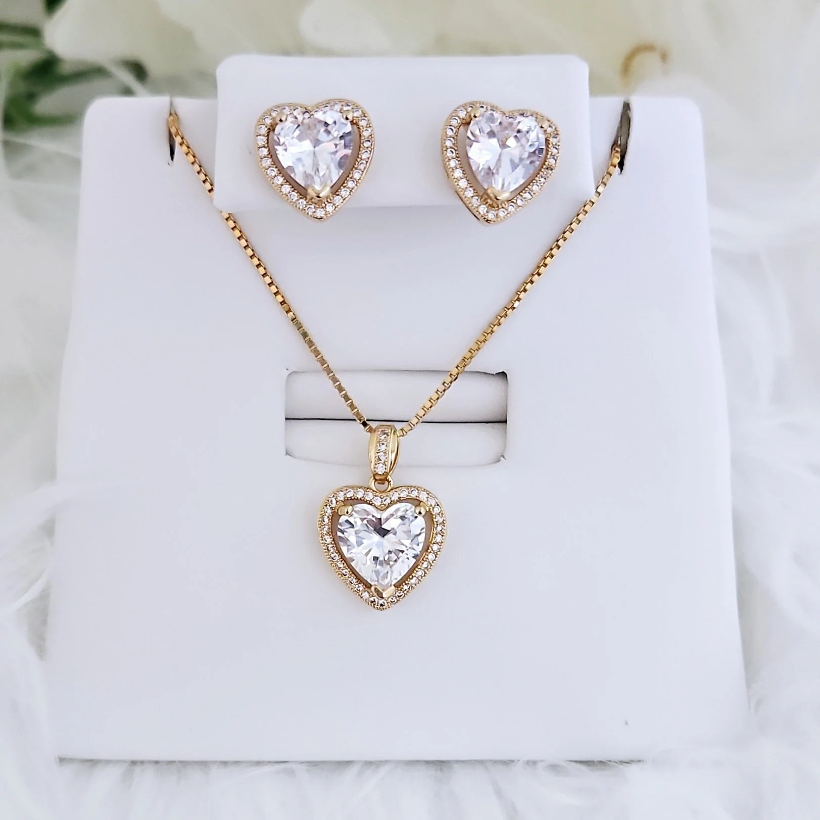 CZ Heart Birthstone Earrings & Necklace Set
