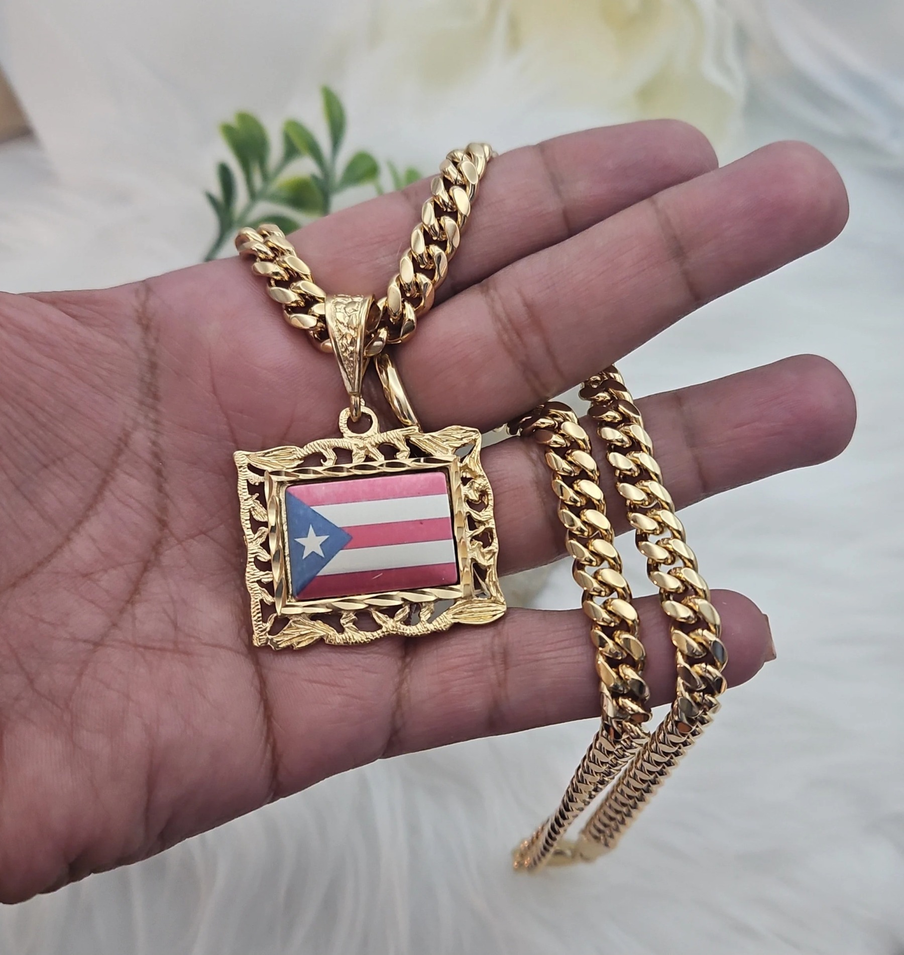 Gold Plated Large Puerto Rico Photo Necklace
