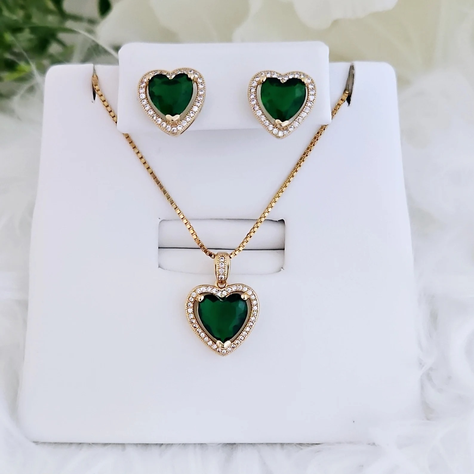 CZ Heart Birthstone Earrings & Necklace Set