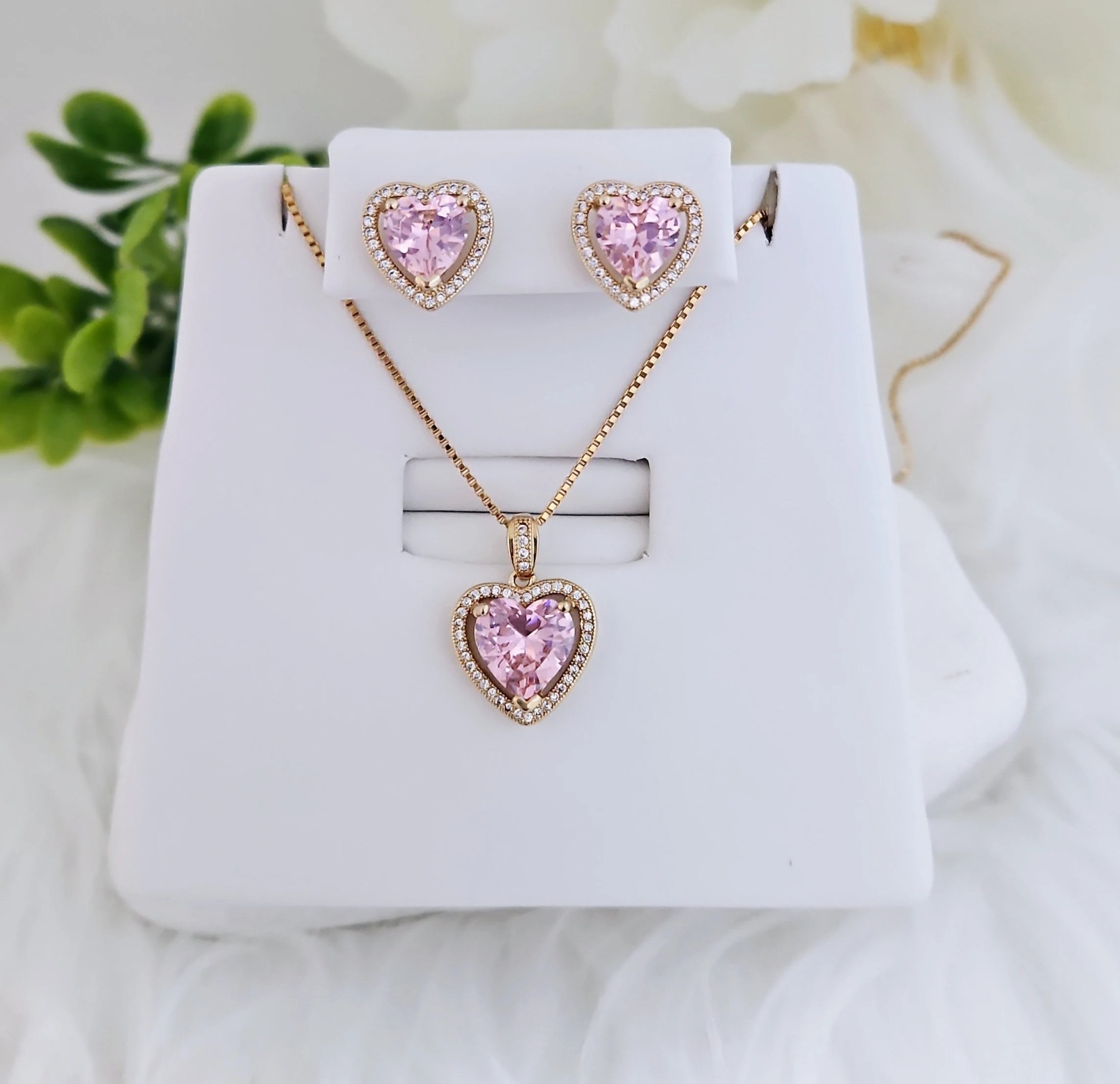 CZ Heart Birthstone Earrings & Necklace Set