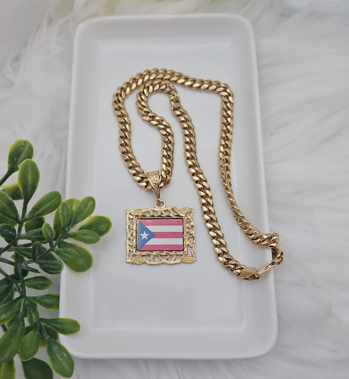 Gold Plated Large Puerto Rico Photo Necklace