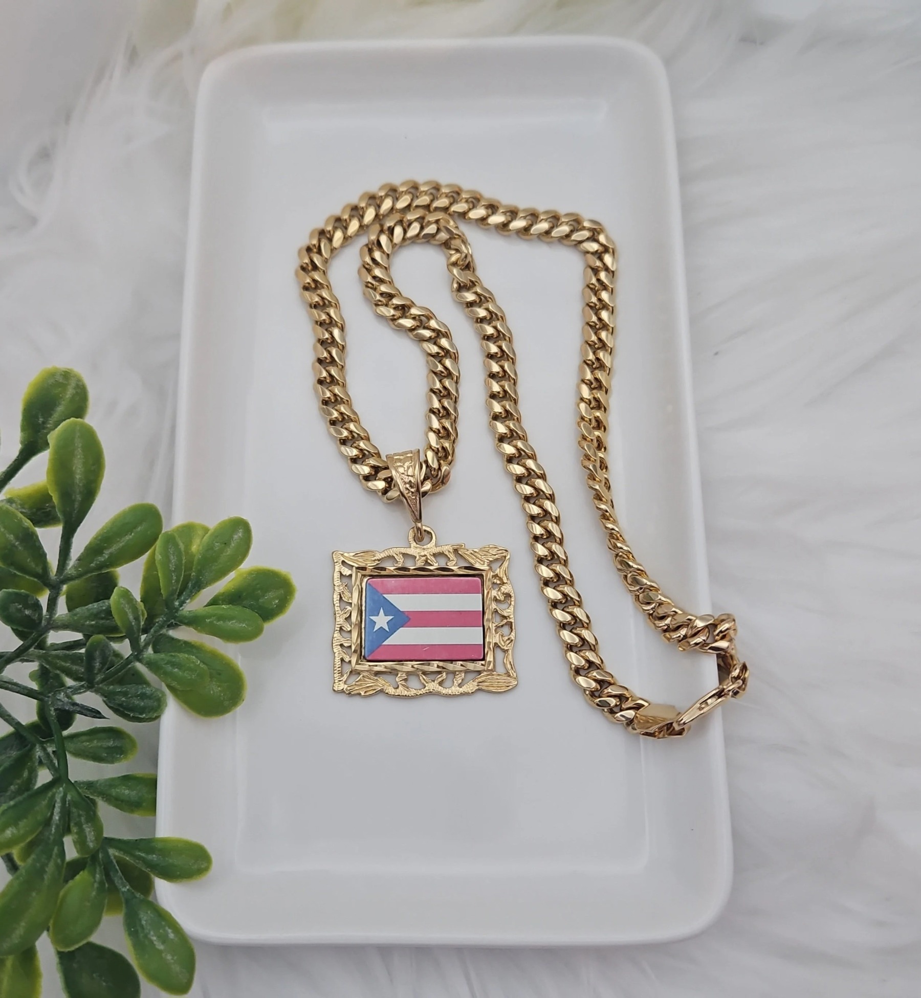 Gold Plated Large Puerto Rico Photo Necklace