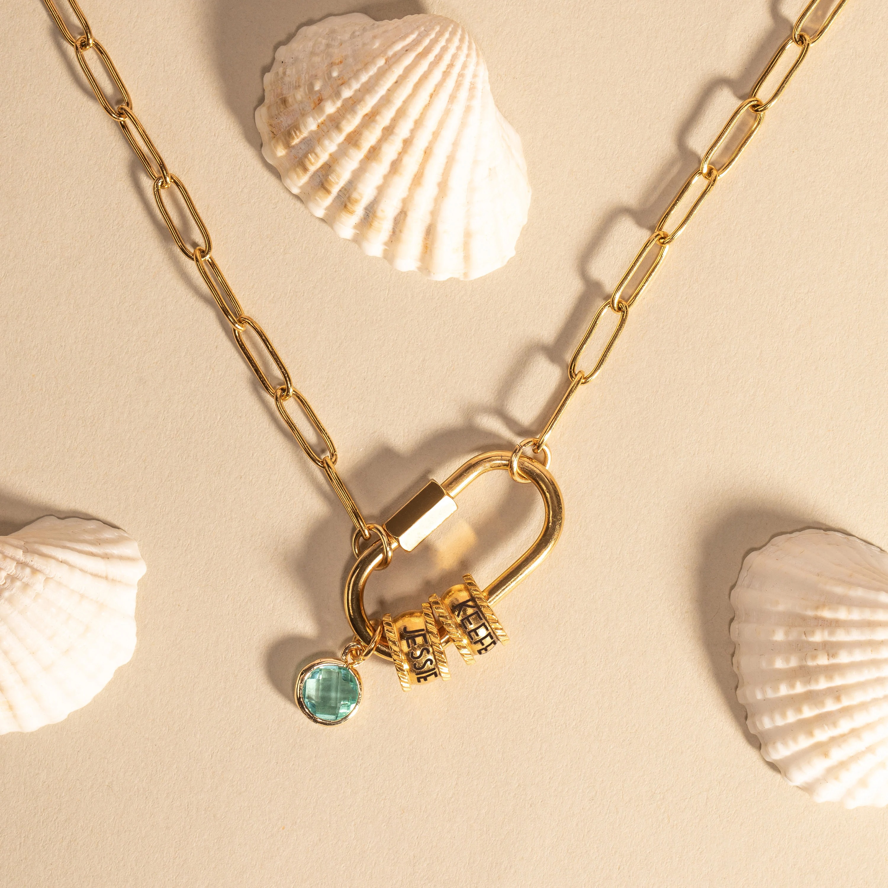 Birthstone Carabiner Name Charm Necklace 