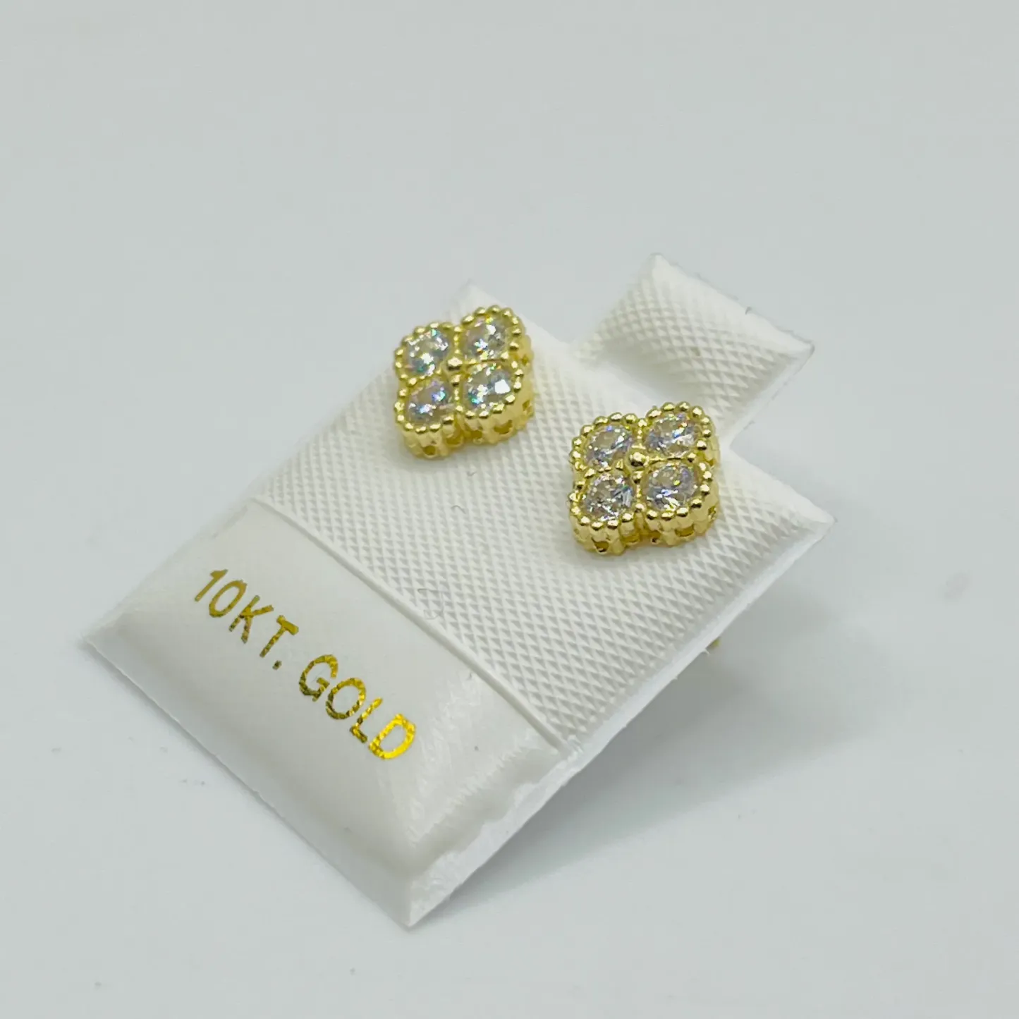 Gold Plated White Clover CZ Earrings