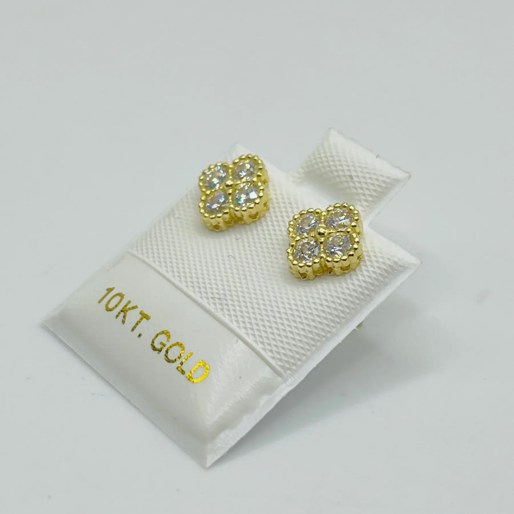 Gold Plated White Clover CZ Earrings