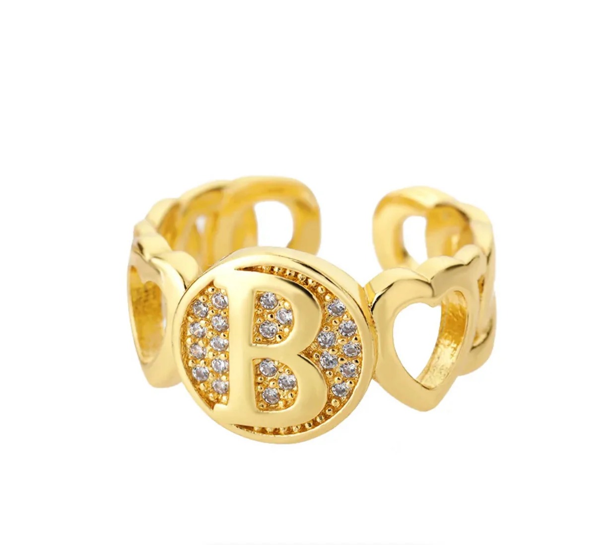 Gold Plated Diamond Charmed Initial Rings