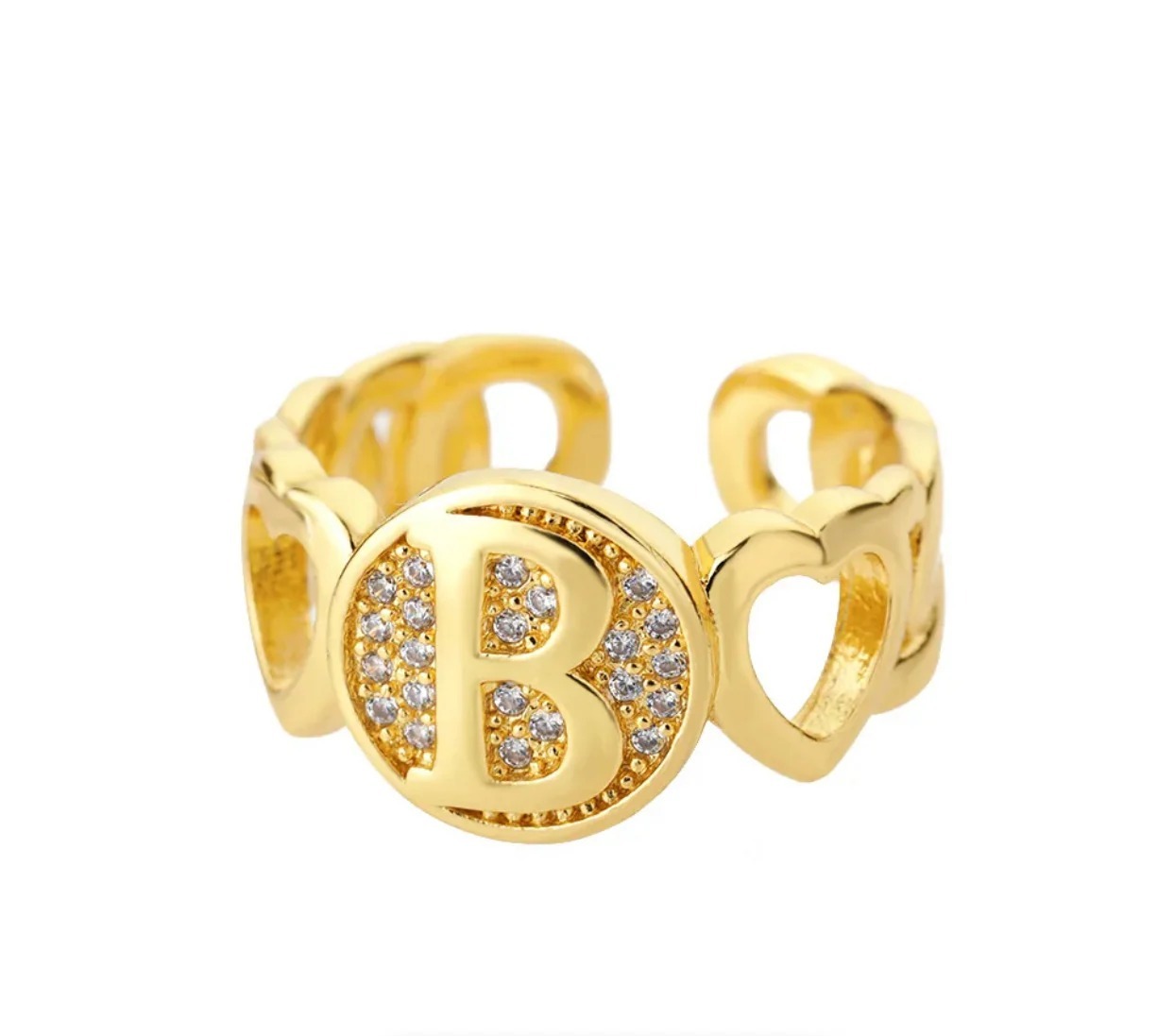 Gold Plated Diamond Charmed Initial Rings
