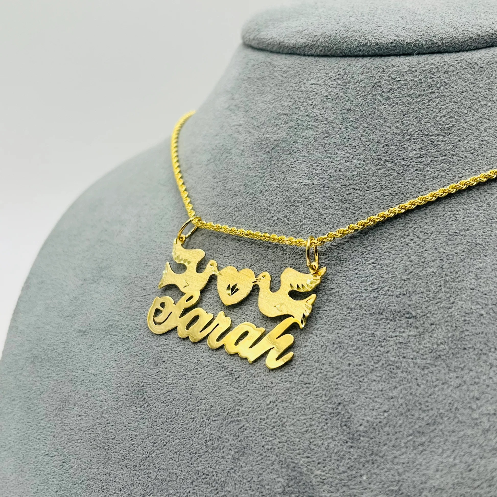 Gold Plated Peace and Love Custom Nameplate Necklace