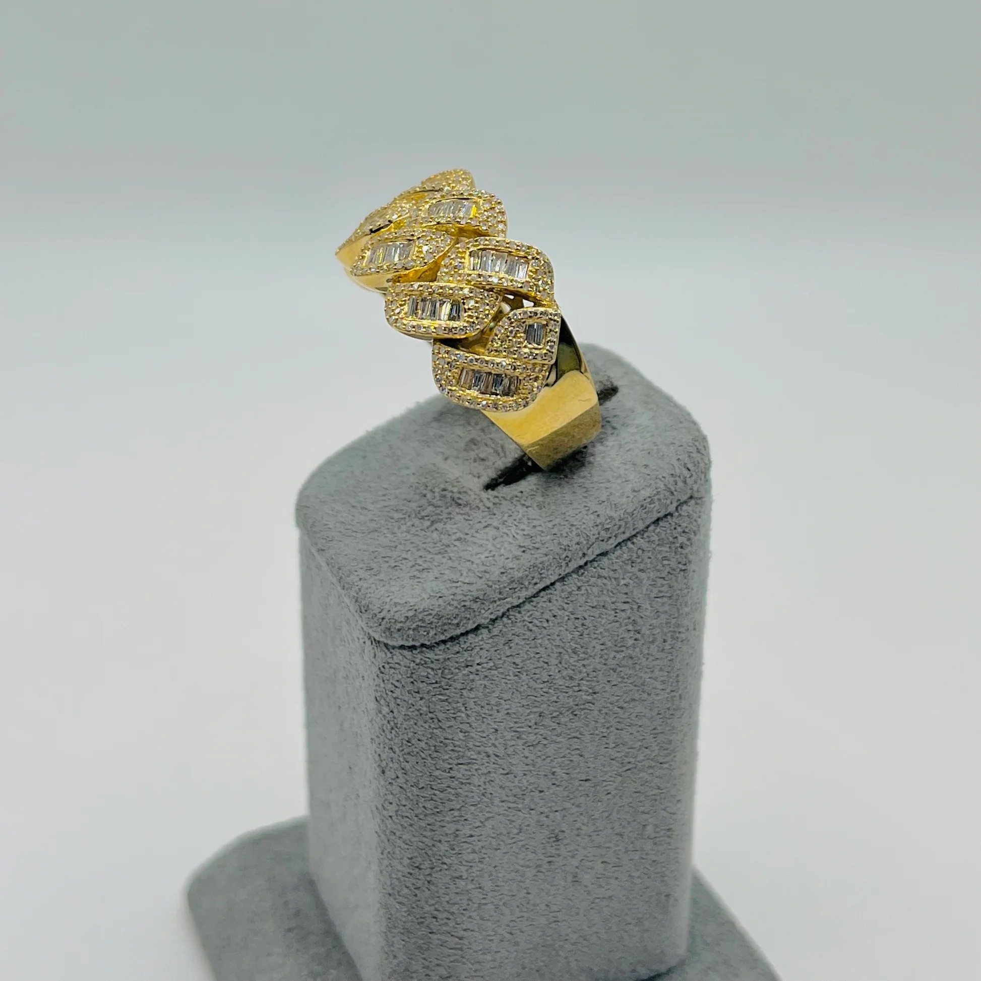  Gold Plated Natural Diamond Cuban Ring