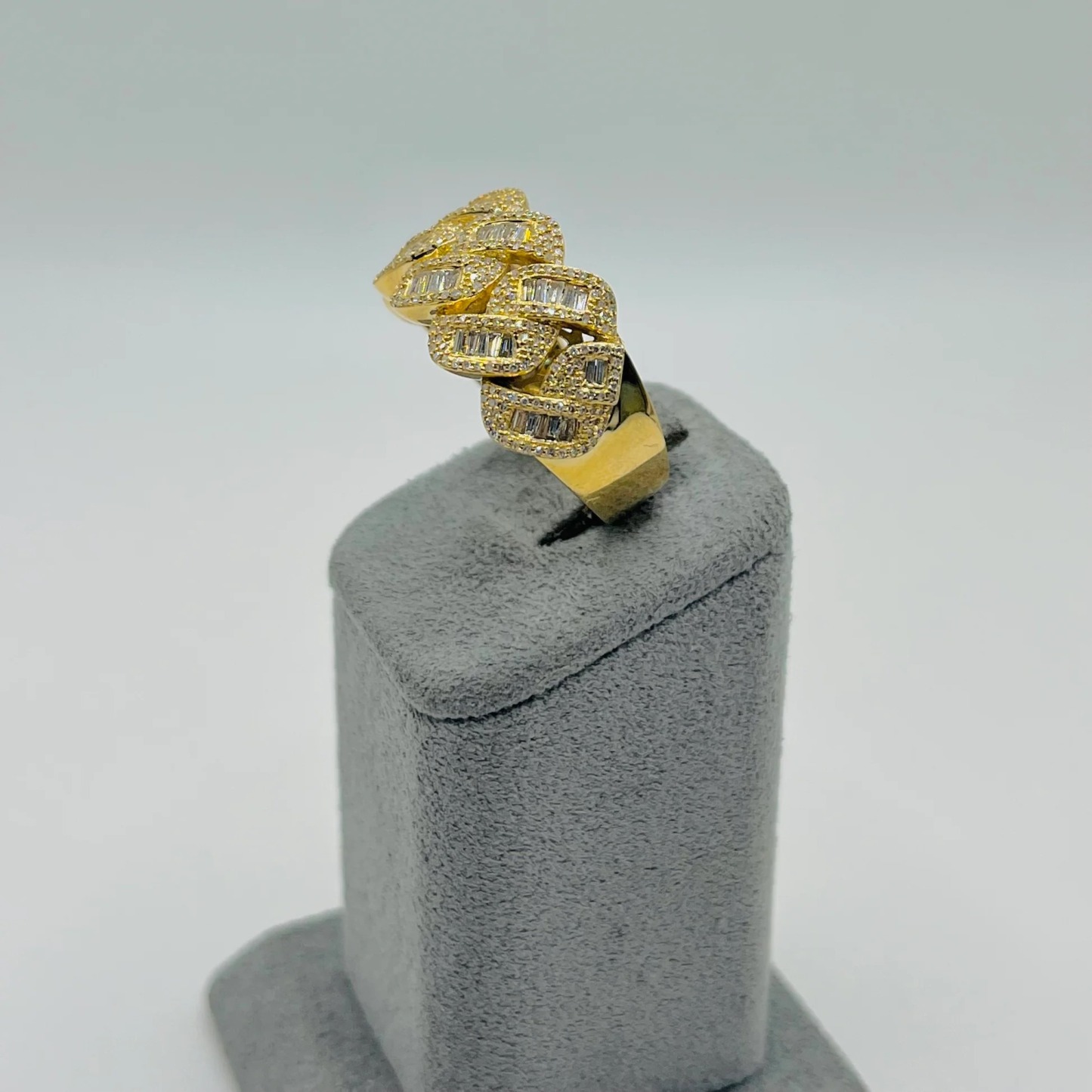  Gold Plated Natural Diamond Cuban Ring