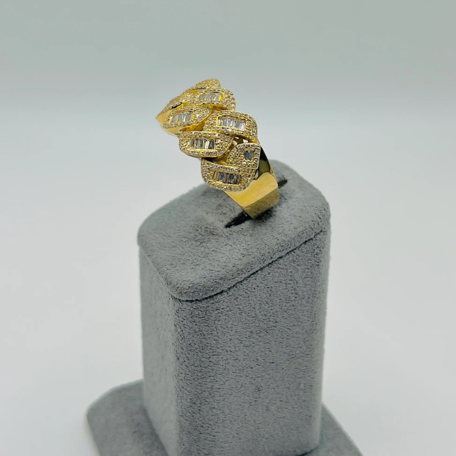  Gold Plated Natural Diamond Cuban Ring