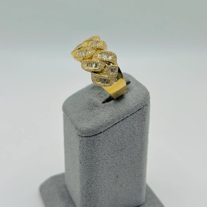  Gold Plated Natural Diamond Cuban Ring