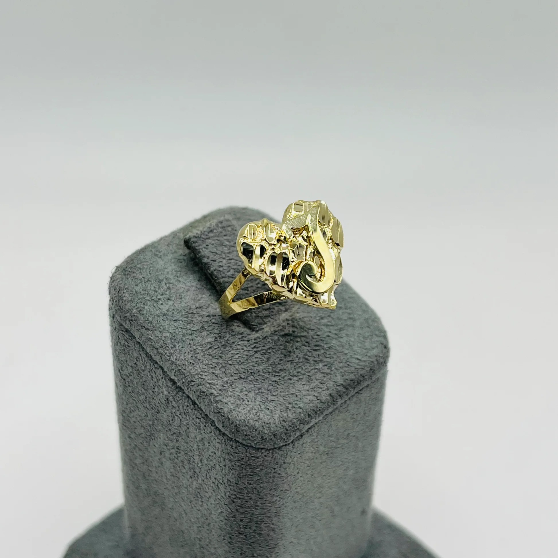 Gold Plated Custom Initial Heart Nugget Ring