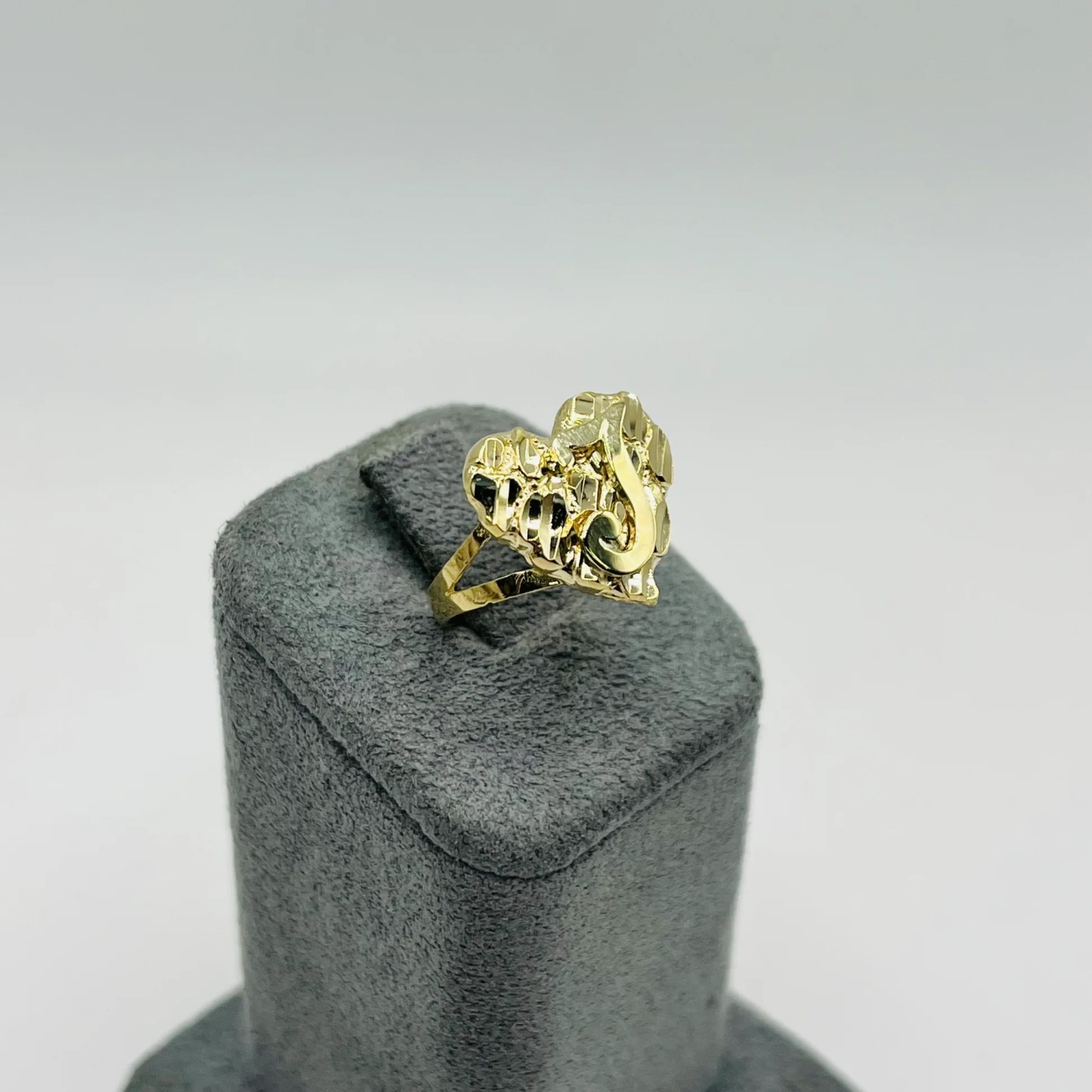 Gold Plated Custom Initial Heart Nugget Ring