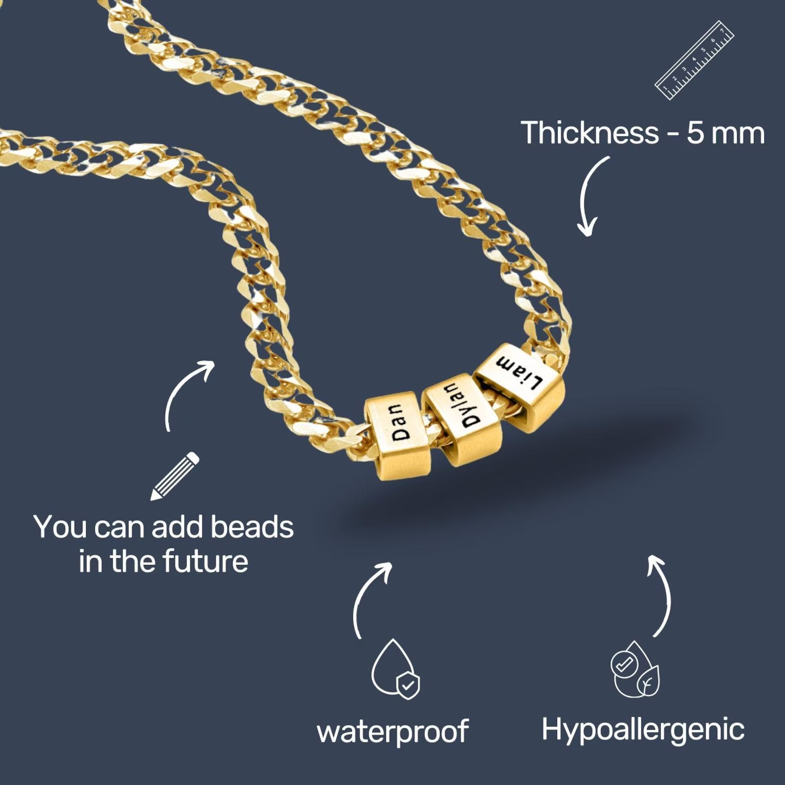 Gold Plated Engraved Name Necklace for Men