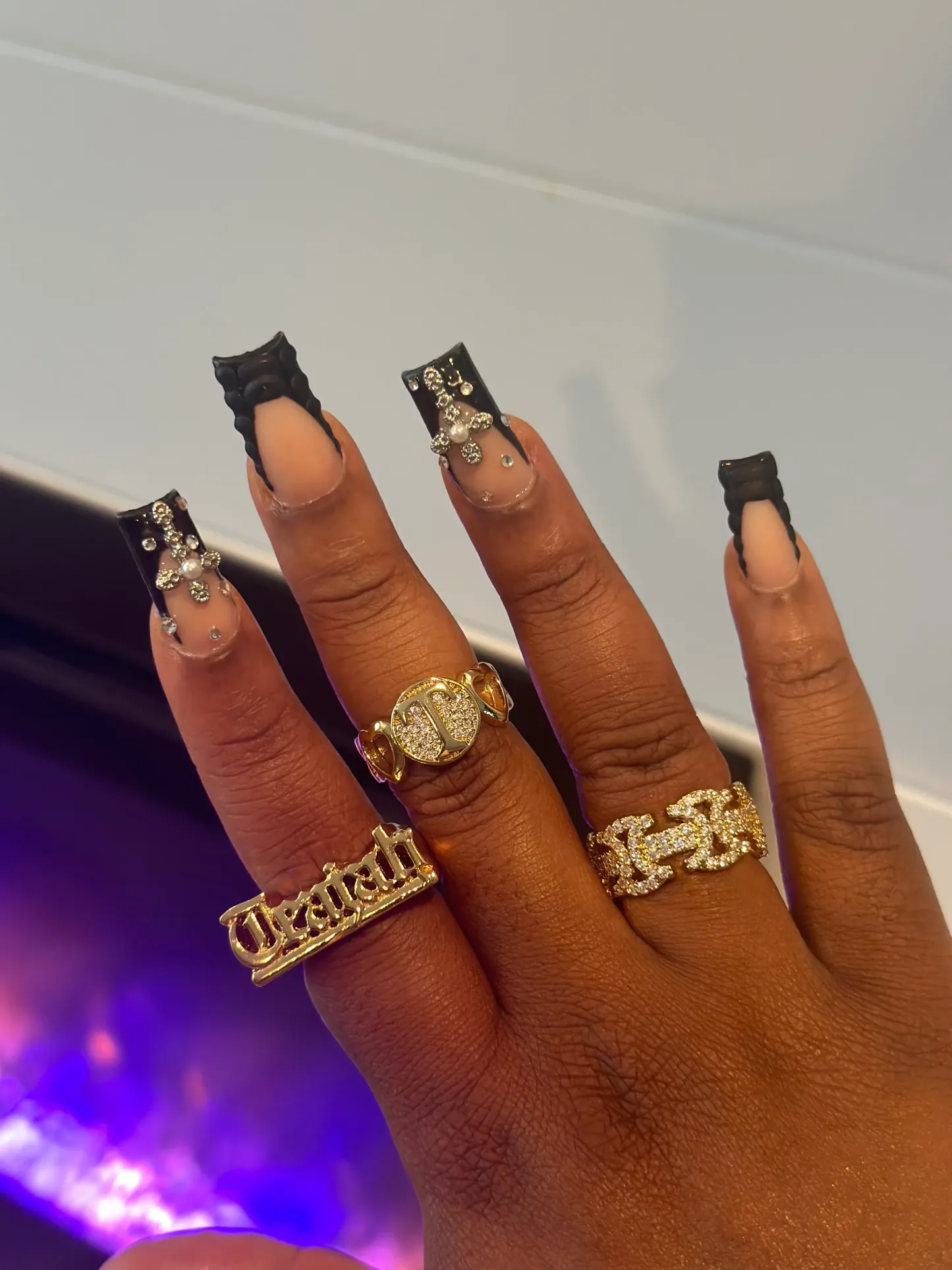 Gold Plated Diamond Charmed Initial Rings