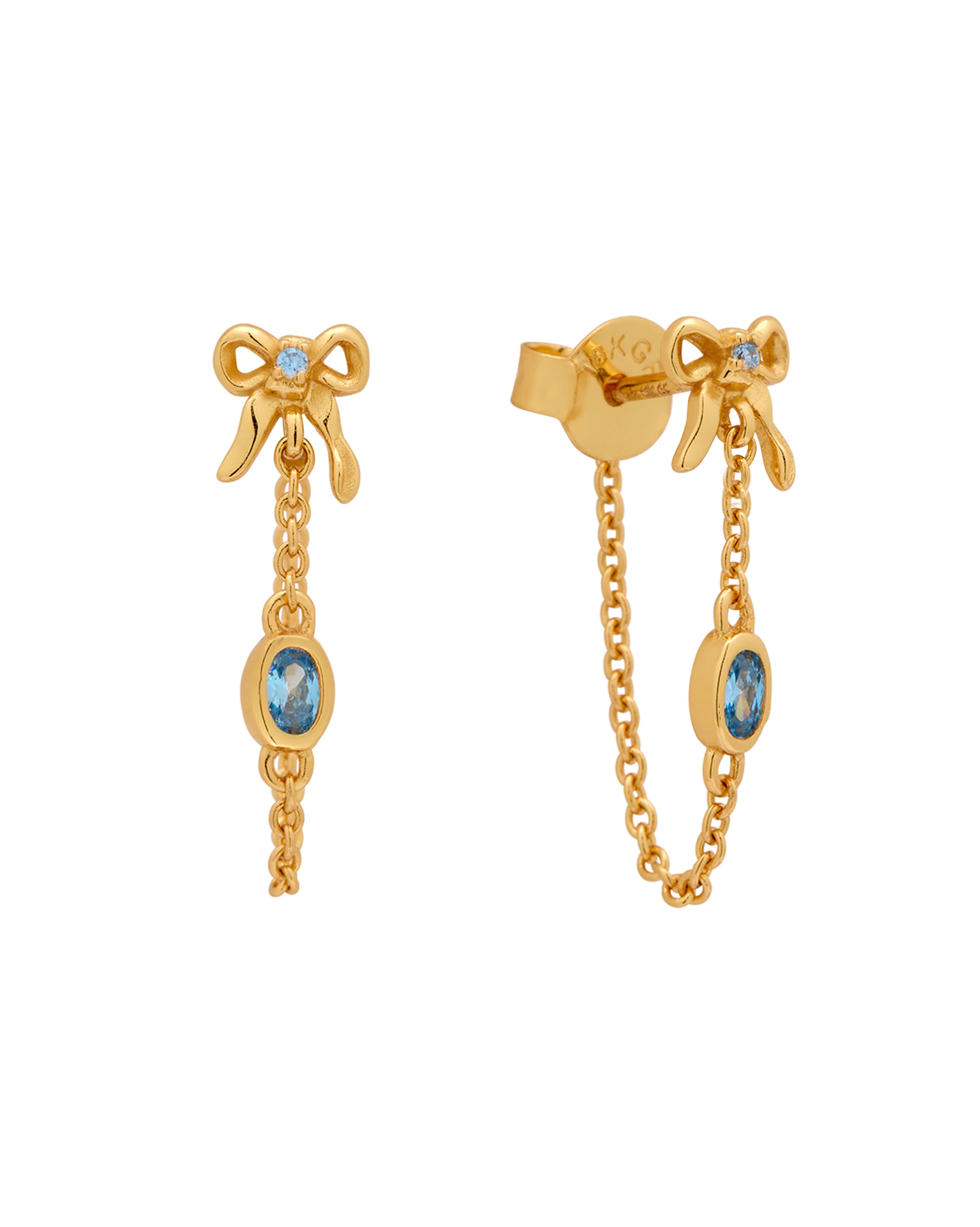 Personalized Bow Oval Birthstone Earrings