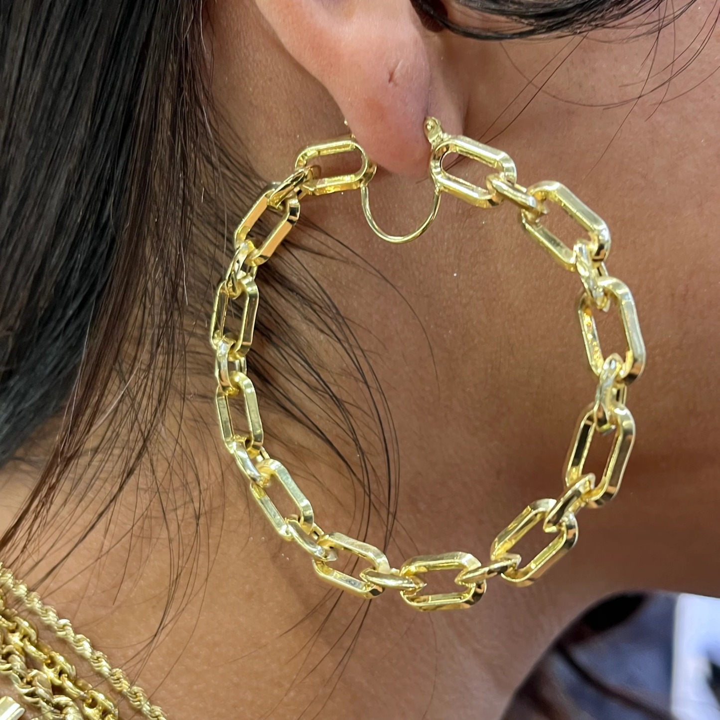 Gold Cable Link Hoop Earrings