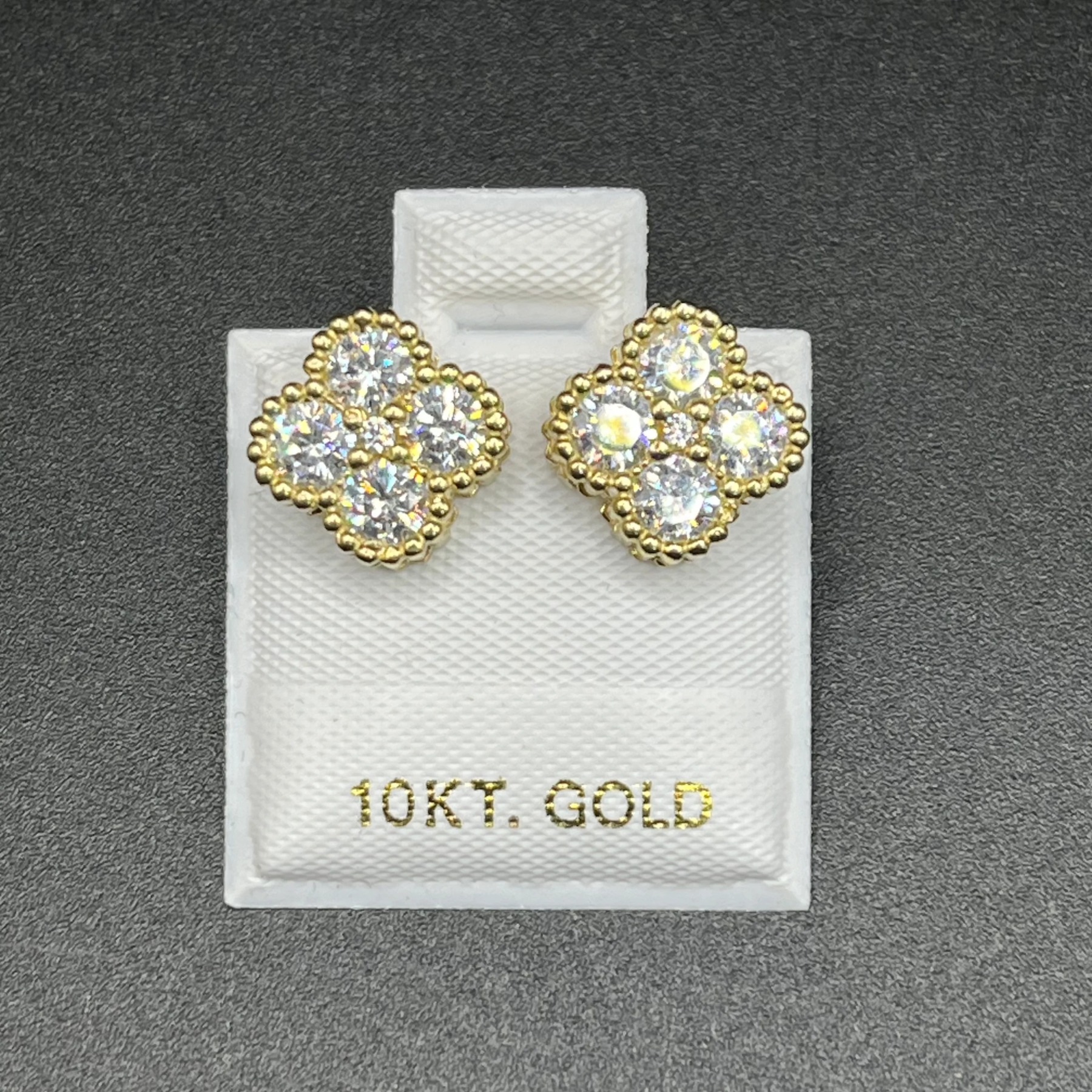 Gold Plated White Clover CZ Earrings
