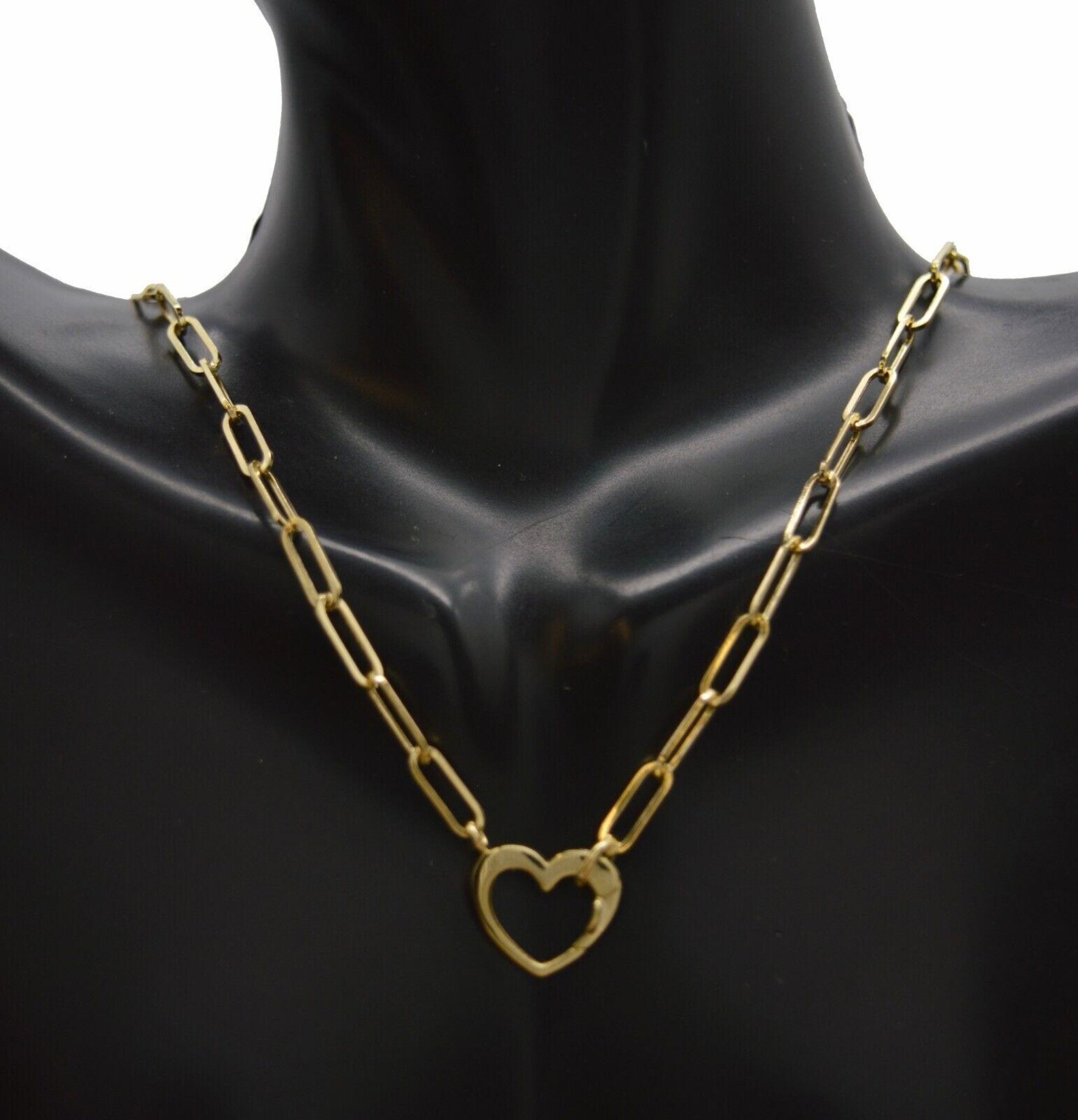  Gold Plated Paperclip Chain Heart Carabiner Clasp Necklace