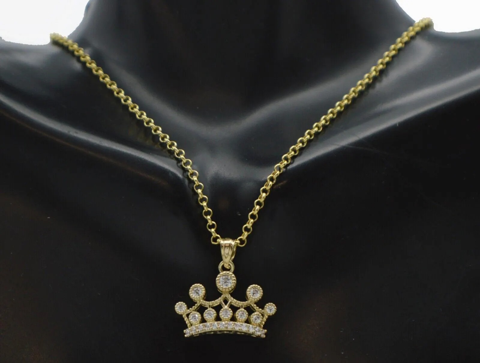 Gold Plated Filigree Fancy Crown Pendant Necklace
