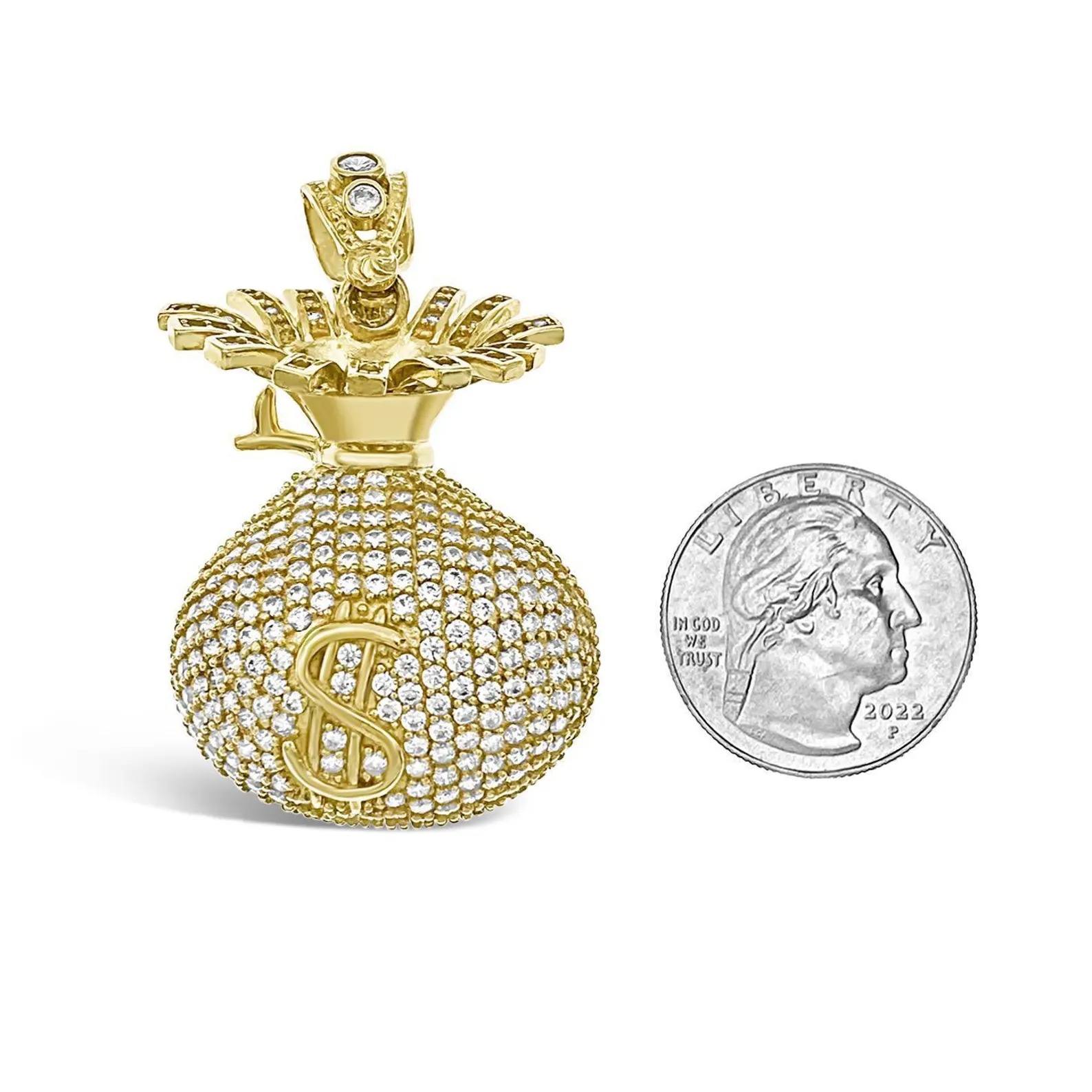 Money Bag Pendant 3D Gold Necklace