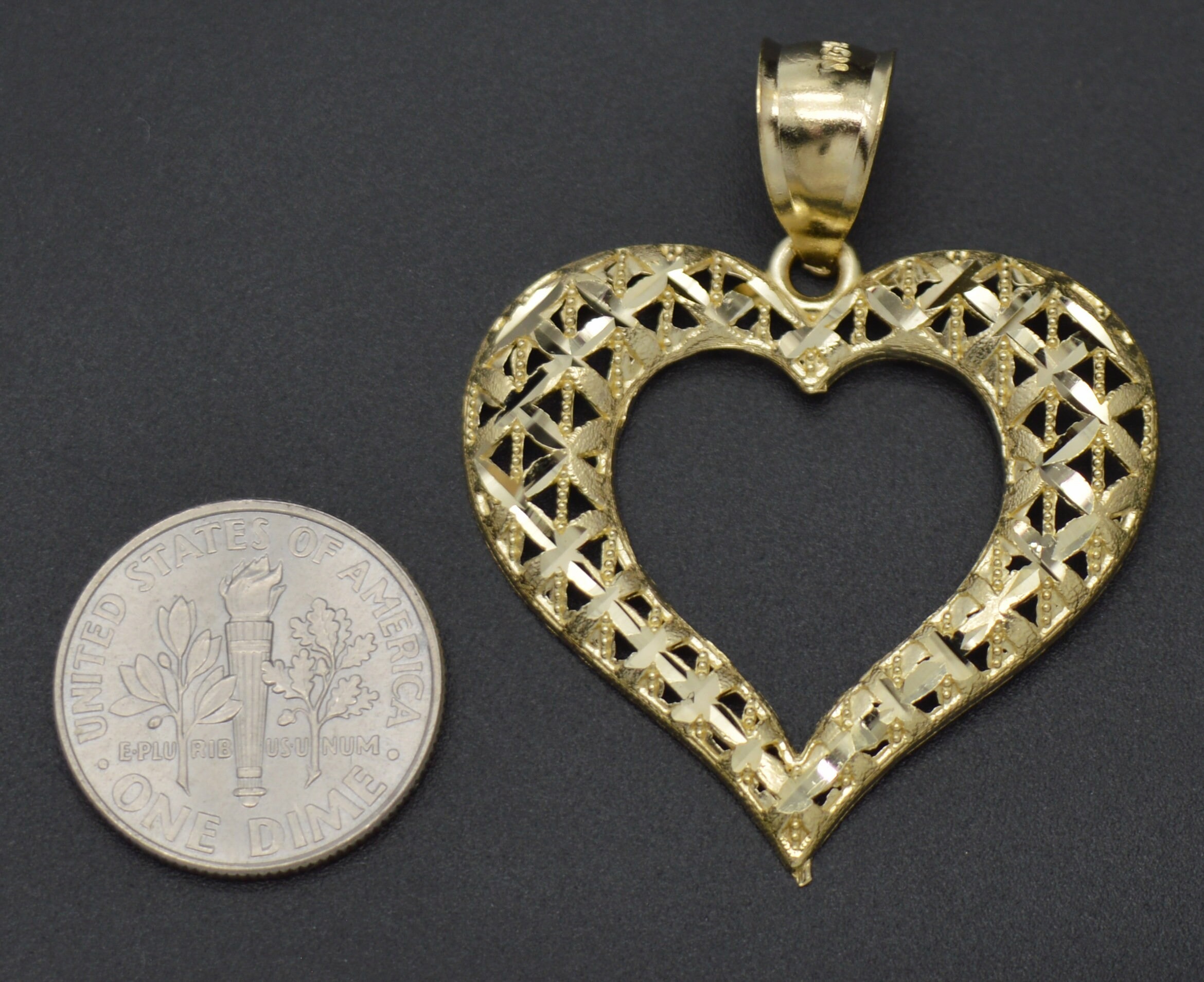 Gold Plated Diamond Cut Heart Pendant Rope Chain