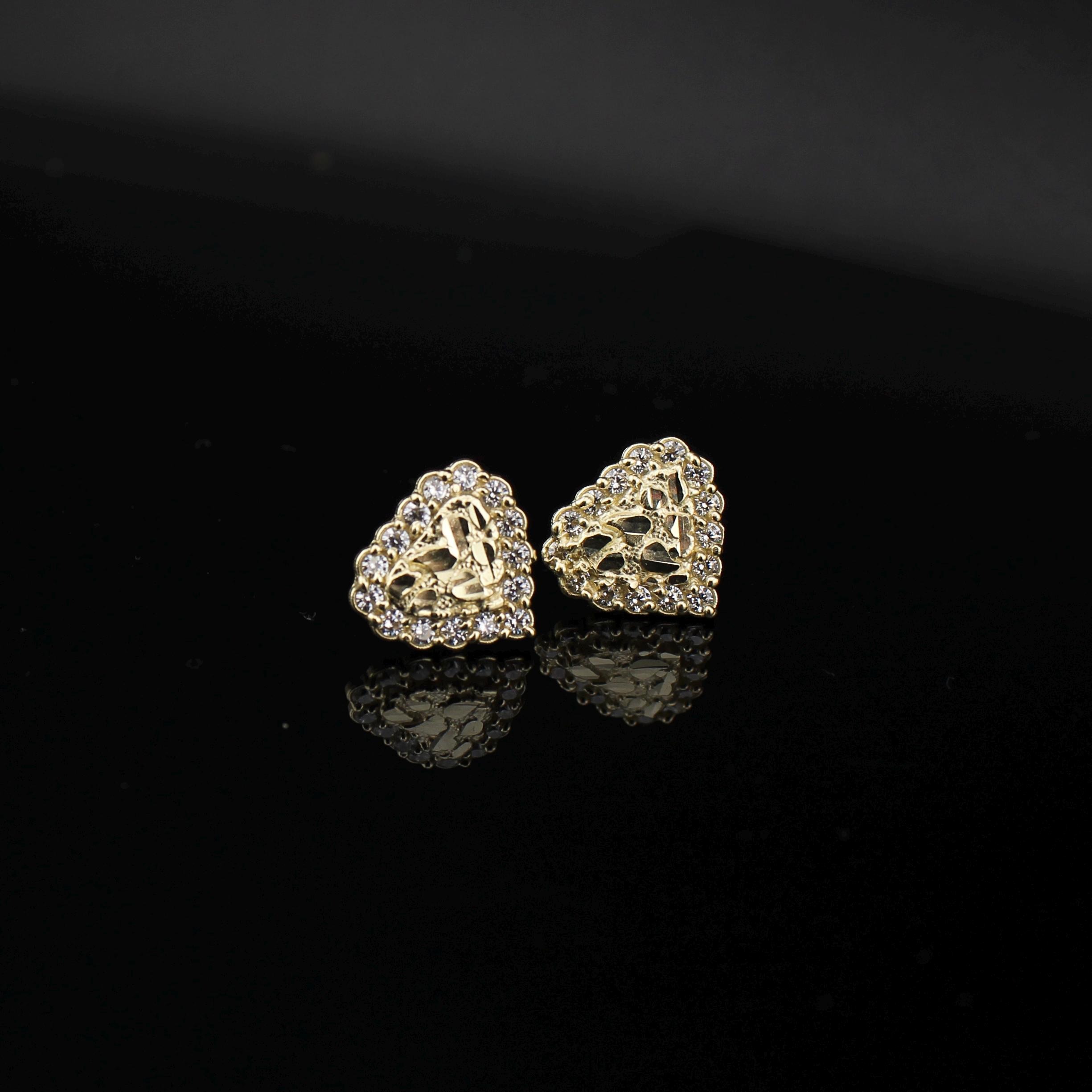 Gold Plated Heart Nugget Stud Earrings