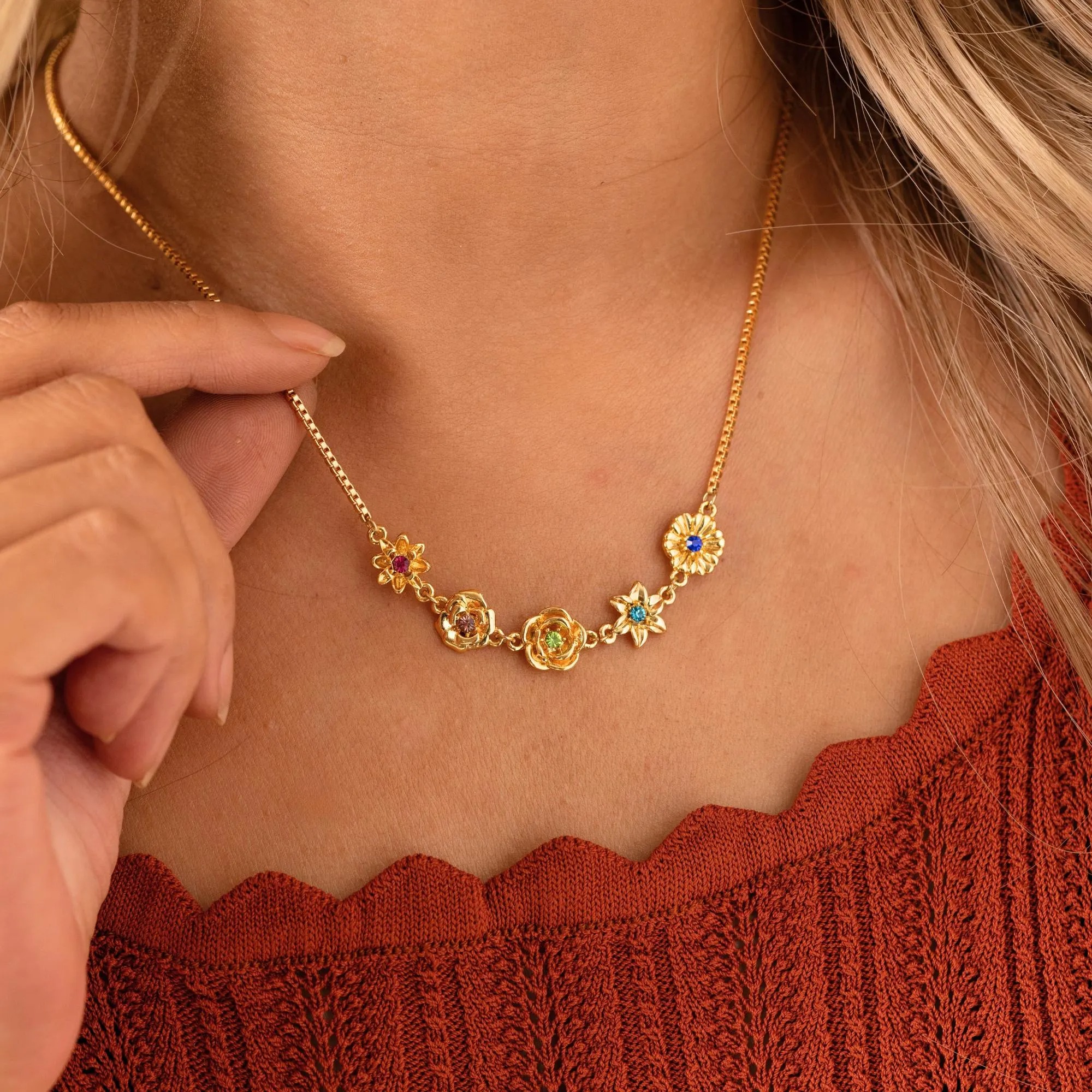 Gold Plated Personalized Birth Flower Necklace