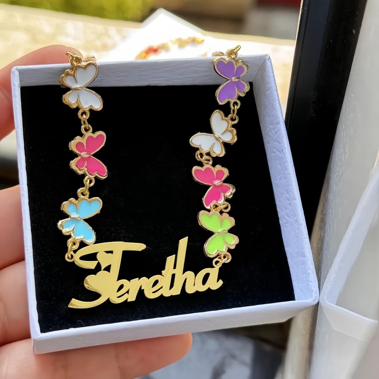 Colorful Butterfly Name Jewelry Set Name Necklace And Bracelet For Kids