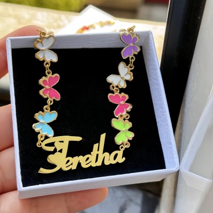 Colorful Butterfly Name Jewelry Set Name Necklace And Bracelet For Kids