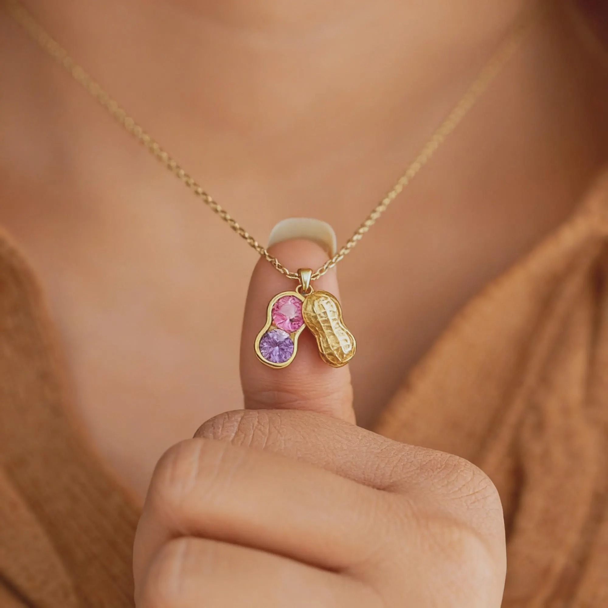 Gold Plated Birthstone Peanut Necklace