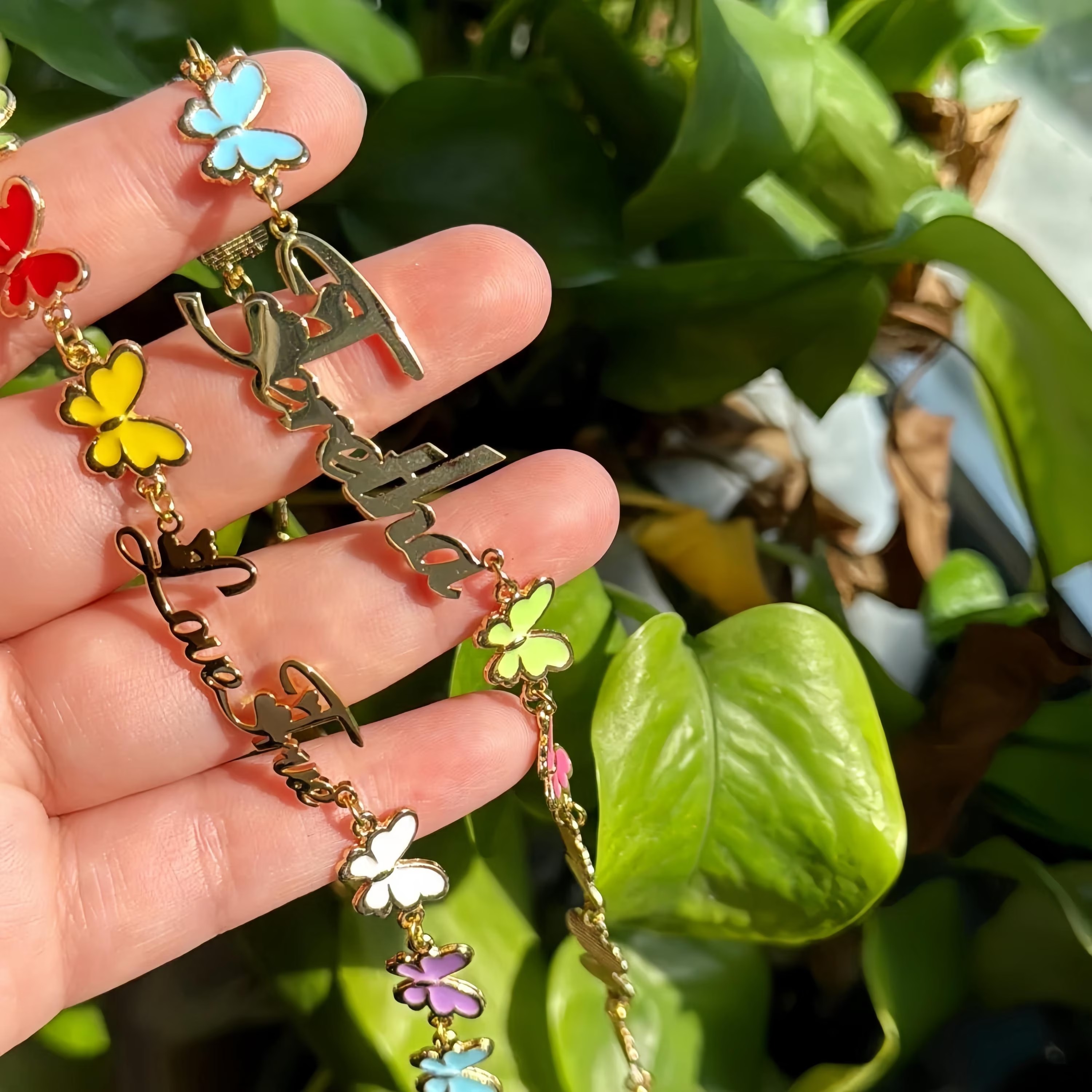 Colorful Butterfly Name Jewelry Set Name Necklace And Bracelet For Kids