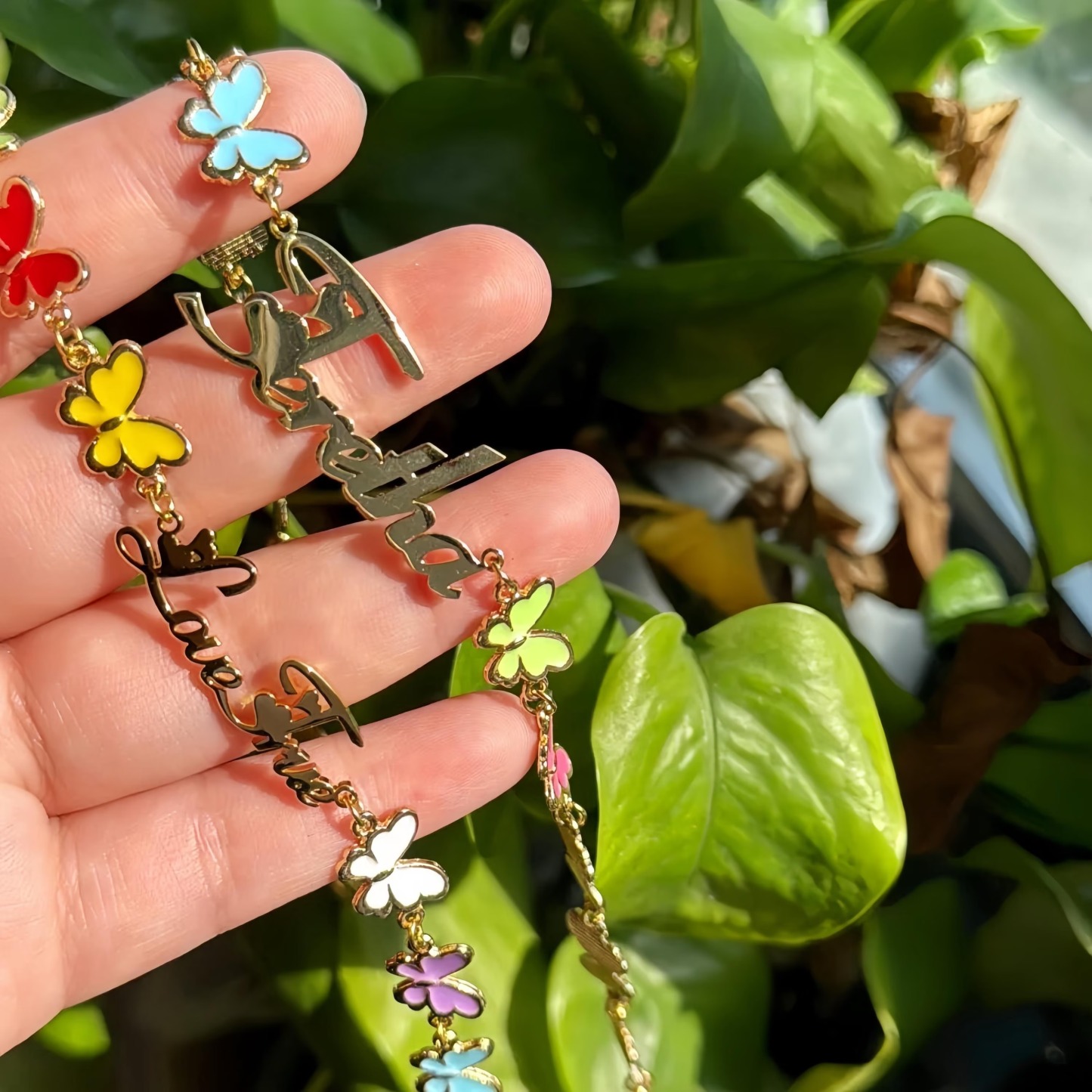 Colorful Butterfly Name Jewelry Set Name Necklace And Bracelet For Kids