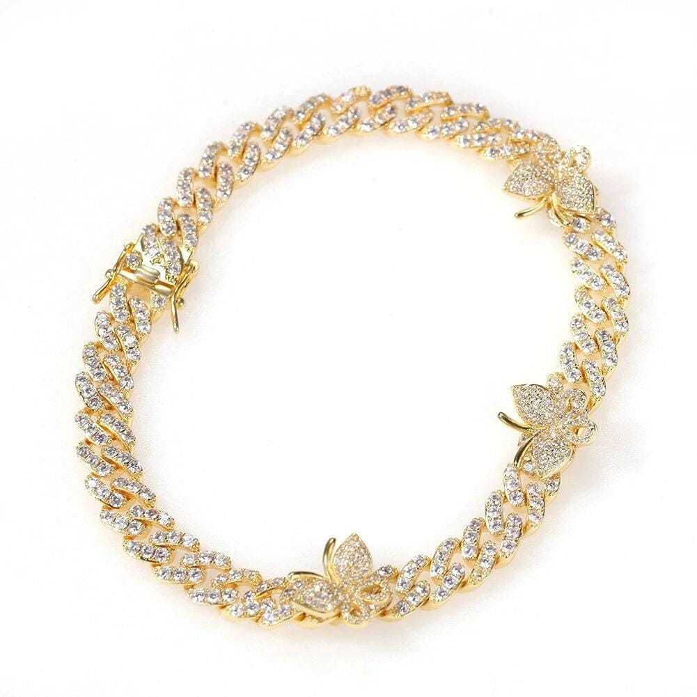 Butterfly Zircon Cuban Chain Anklet
