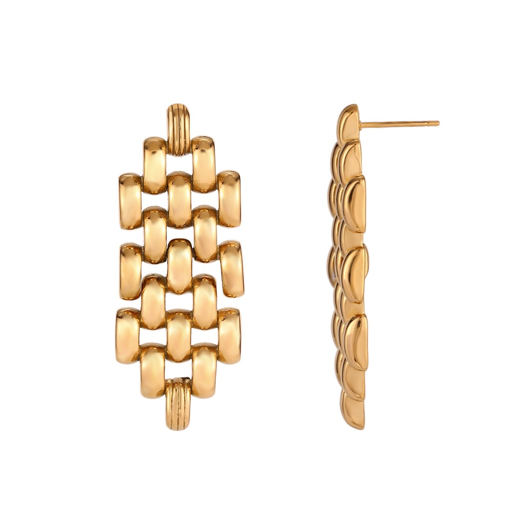 All-Match Chain Detail Elegant Drop Stud Earrings Gold Plated